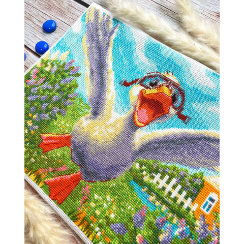 Siuvinėjimo kryželiu rinkinys „Kaimo lakūnas“ – žąsinas pilotas, 30x21 cm