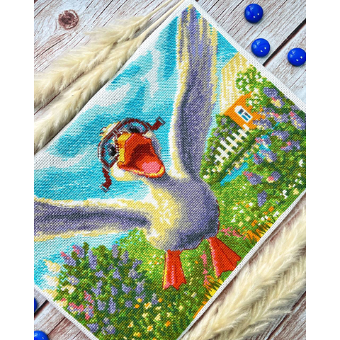 Siuvinėjimo kryželiu rinkinys „Kaimo lakūnas“ – žąsinas pilotas, 30x21 cm