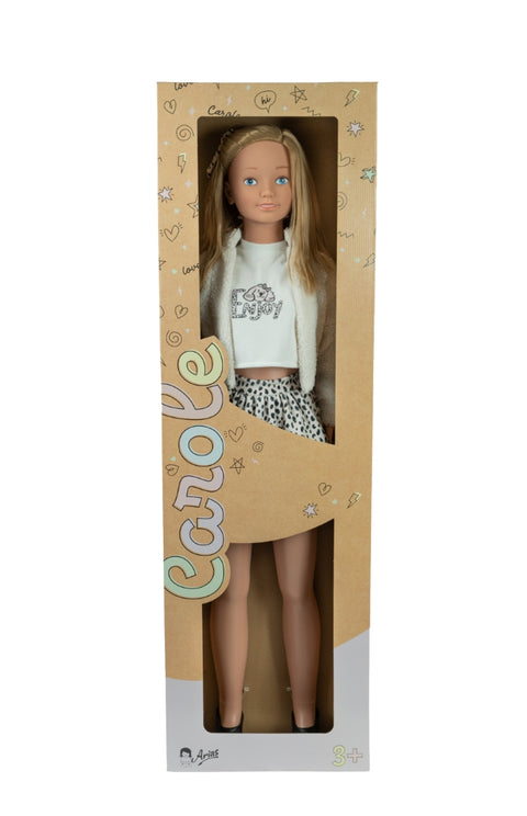 Didelė vinilinė lėlė mergaitė su švarkeliu, 105 cm, šukuojami plaukai