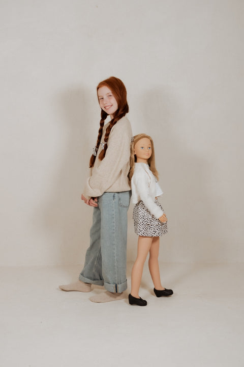 Didelė vinilinė lėlė mergaitė su švarkeliu, 105 cm, šukuojami plaukai