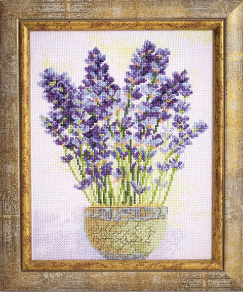 Siuvinėjimo kryželiu rinkinys „Levandos” Aida 18, su karoliukais 16,5×20,5 cm