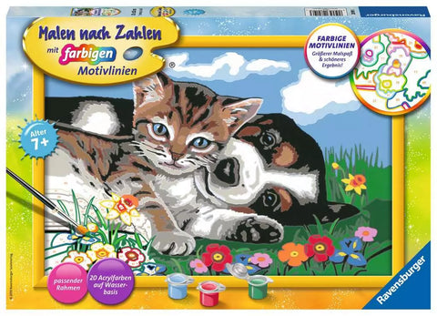 Ravensburger tapyba pagal skaičius „Kačiukas ir šuniukas“, 21×31 cm, nuo 7 m.