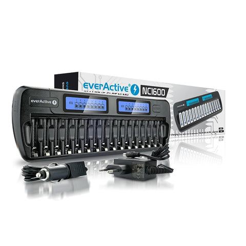 EverActive NC1600 baterijų įkroviklis 16x AA/AAA su LCD ekranu
