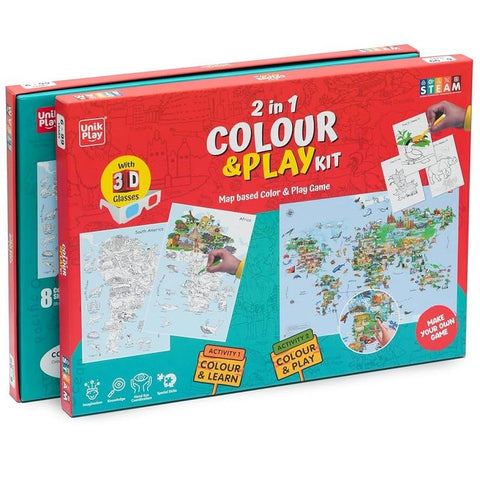 2in1 edukacinis geografijos spalvinimo ir žaidimo rinkinys vaikams EN