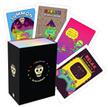 Kortų rinkinys su juodu dėklu ir spalvingu Rainbow Brainskull logotipu, penkios unikalios iliustruotos kortos fanuotu išdėstymu