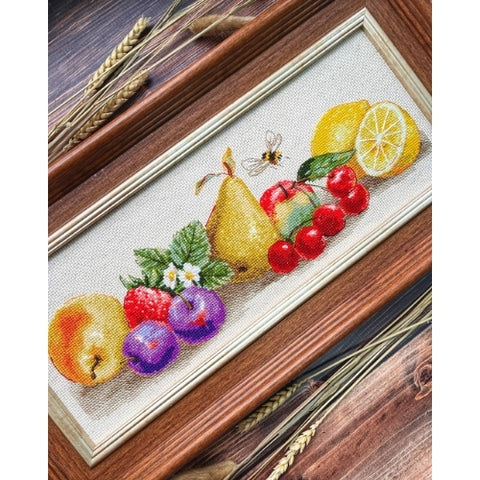 Siuvinėjimo kryželiu rinkinys „Vasaros skonis“ – vaisių natiurmortas 40 x 15 cm