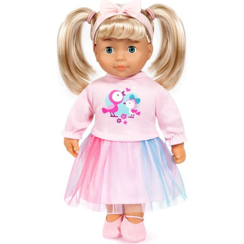 Kalbanti lėlė Emilija 38 cm – 4 kalbos, lietuvių, 50 frazių, minkšta kūno