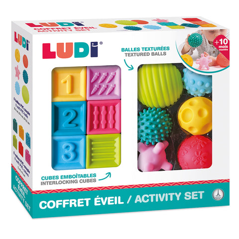 LUDI ankstyvojo ugdymo sensorinis rinkinys – kamuoliukai ir kubeliai, 10+ mėn.