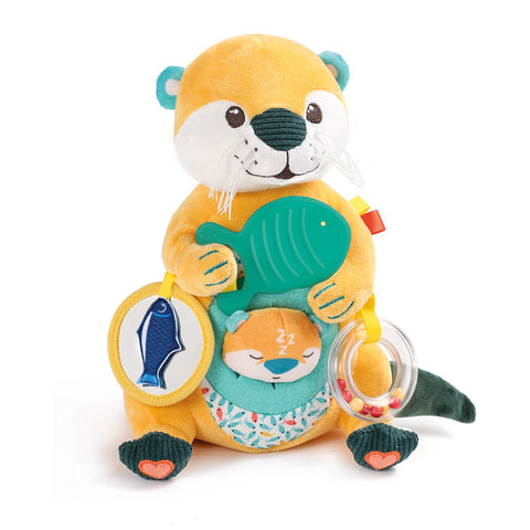 LUDI lavinamoji pliušinė ūdra „Mamytė“ 25 cm – su ūdriuku, kramtuku ir veidrodėliu, nuo 10 mėn.