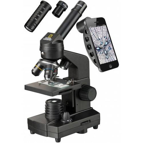 Mikroskopas National Geographic 40x–1280x su telefono laikikliu