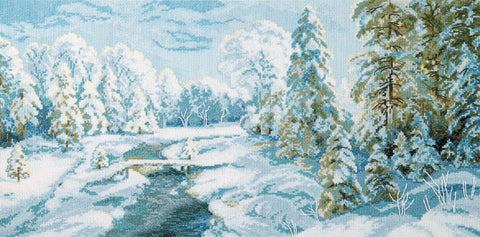 Siuvinėjimo kryželiu rinkinys „Žiemos šalna“, Aida 14, 53×26 cm