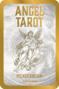 Angel Tarot kišeninė kortų dėžutė su auksiniu rėmeliu ir angelo iliustracija ant priekio, Travis McHenry
