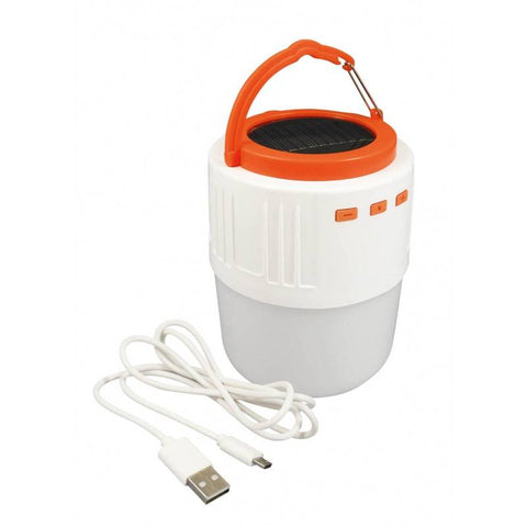 Įkraunamas stovyklavimo žibintas su Bluetooth garsiakalbiu ir powerbanku, USB/saulė