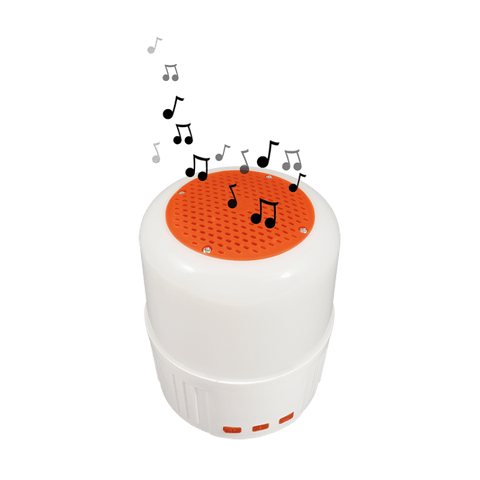 Įkraunamas stovyklavimo žibintas su Bluetooth garsiakalbiu ir powerbanku, USB/saulė