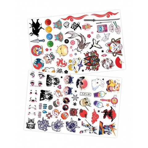 75 vnt. laikinos Manga Kawaii tatuiruotės mergaitėms 8+ metų