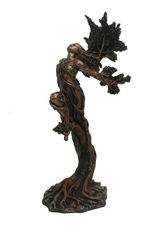 Skulptūra medžio deivė bronzos spalvos 35 cm, iš šono – elegantiškai įsišaknijusi ant pagrindo