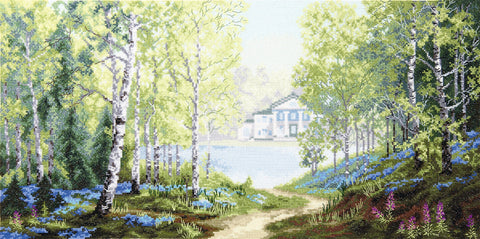 Siuvinėjimo kryželiu rinkinys „Pavasario miško rytas“ Aida 14, 53×26 cm