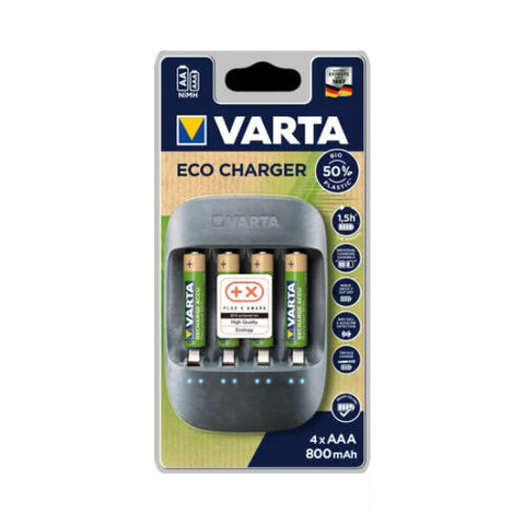 Varta ECO Charger baterijų įkroviklis AA/AAA su 4x AAA ir USB
