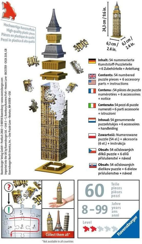 3D Mini Puzzle - Big Ben 54 Piece Puzzle - RAVENSBURGER 3D dėlionėHOBI.LT 🇱🇹