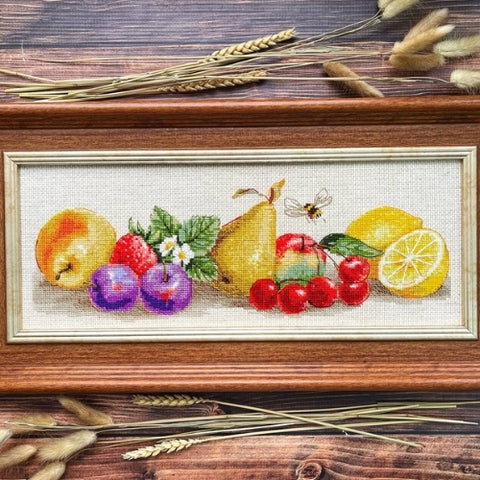 Siuvinėjimo kryželiu rinkinys „Vasaros skonis“ – vaisių natiurmortas 40 x 15 cm