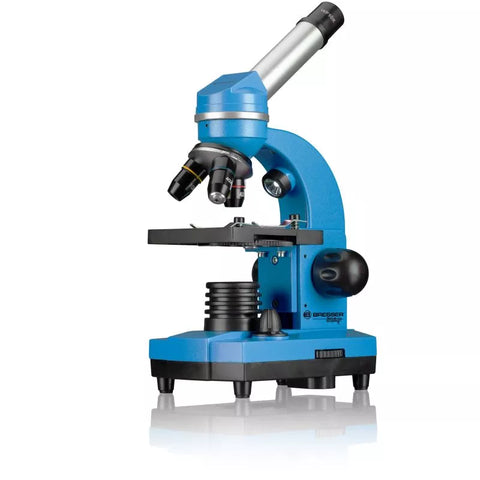 Mikroskopas mokiniams Bresser Junior 40x–1600x su priedais, mėlynas