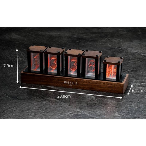 KIENZLE LED Nixie stalinis laikrodis – 1600 spalvų, medžio akcentai
