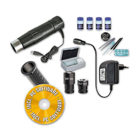 Metalinis mikroskopas Bresser 40x-1024x su USB okuliaru