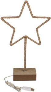 Pastatoma metalinė Kalėdų žvaigždė su LED ir mediniu padu, 35 cm