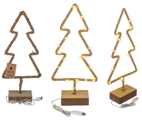 Pastatoma metalinė Kalėdų eglutė su LED ir mediniu padu, 35 cm