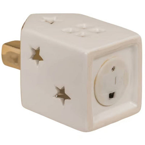 Dolomito kalėdiniai nameliai su LED apšvietimu, balti su auksiniu stogu, 2 vnt.