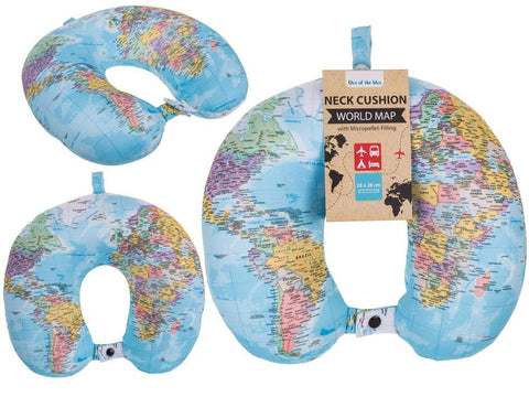 Kelioninė kaklo pagalvė su pasaulio žemėlapiu, mikrogranulių užpildas