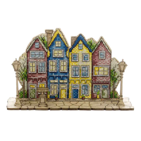 Medinis kryželiu siuvinėjimo rinkinys „Vakaro šviesos“ su stovu 13,5×10 cm