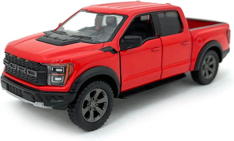 KiNSMART 2022 Ford F-150 Raptor žaislinis automobilis 1:46, raudonas, trauk-atgal, atidaromos durelės, licencijuotas