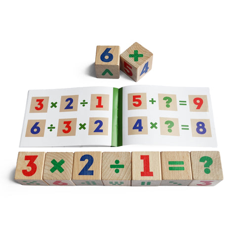IGROTECO medinės matematinės kaladėlės vaikams – 9 vnt., 30 užduočių, 2+