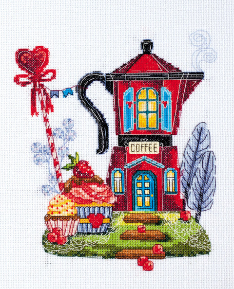 Siuvinėjimo kryželiu rinkinys Kavinė, 14 ct, 32 spalvos, 15x19 cm