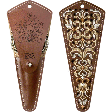 Žirklių dėklo siuvinėjimo kryželiu rinkinys, dirbtinė oda, 10–13 cm