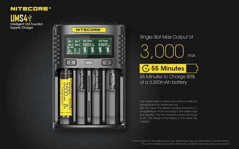 Nitecore UMS4 išmanus 4 lizdų USB baterijų įkroviklis su LCD