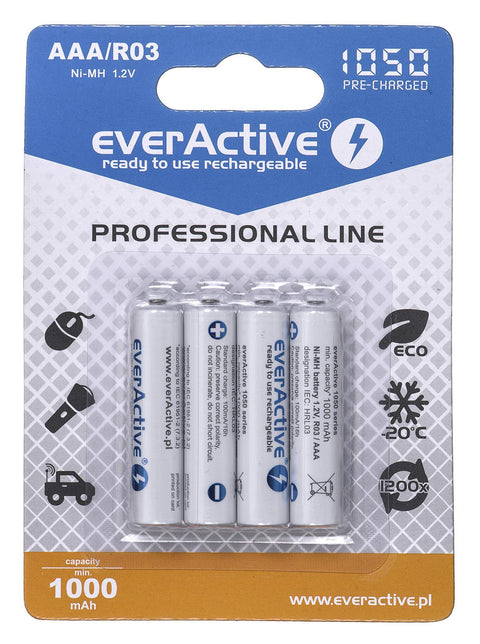 EverActive Pro AAA įkraunamos baterijos 1050mAh, 4 vnt. R3 Ni-MH