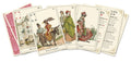 Lenormand kortos klasikinės iliustruotos, išskleistos ventyne rodant priekines kortas, nugarėlę ir aiškinimų lapą