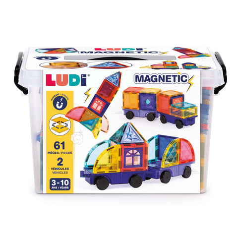 LUDI magnetinis konstruktorius su ratais – 61 dalis, vaikams 3–10
