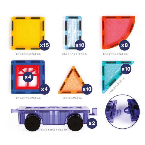 LUDI magnetinis konstruktorius su ratais – 61 dalis, vaikams 3–10