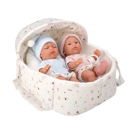 Arias kūdikiai dvynukai lėlės su balta nešykle, 26 cm