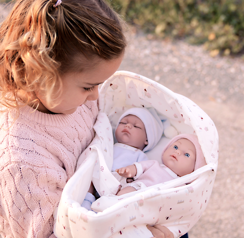 Arias kūdikiai dvynukai lėlės su balta nešykle, 26 cm
