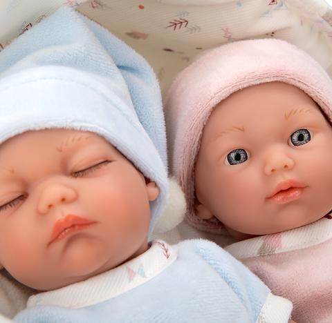 Arias kūdikiai dvynukai lėlės su balta nešykle, 26 cm