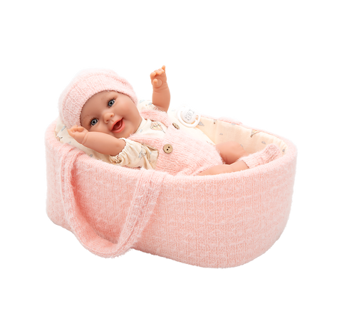 Arias kūdikio lėlė mergaitė 33 cm su rožine nešykle ir čiulptuku