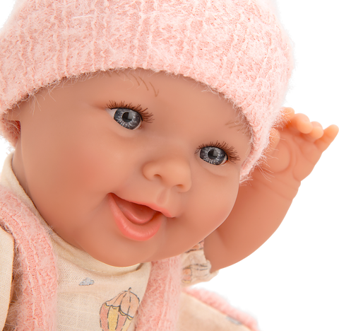 Arias kūdikio lėlė mergaitė 33 cm su rožine nešykle ir čiulptuku