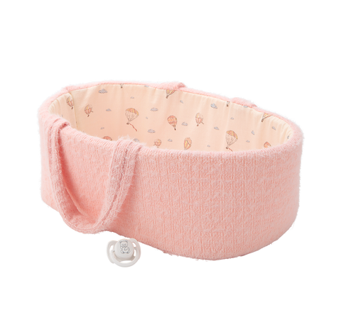 Arias kūdikio lėlė mergaitė 33 cm su rožine nešykle ir čiulptuku