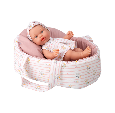 Arias minkšta kūdikio lėlytė su rožine nešykle ir meškučiais, 26 cm