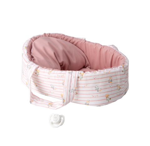 Arias minkšta kūdikio lėlytė su rožine nešykle ir meškučiais, 26 cm