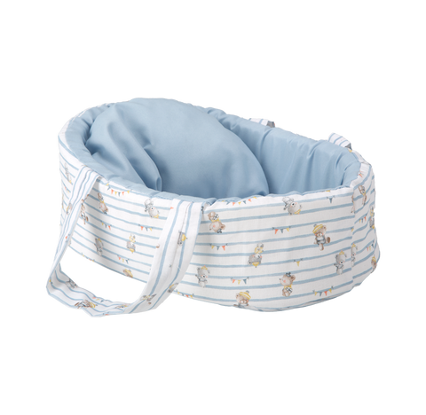 Arias kūdikėlis 26 cm, žydra nešyklė su meškiukais, vinilas